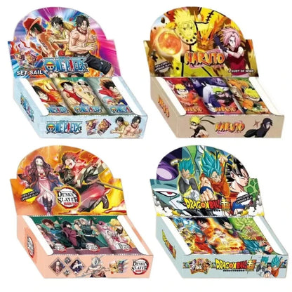 180PCS Dragon Ball, One Piece, Naruto and Demon Slayer Anime Cards - English Non-Repetition Flashcards, Table Game Deck Box for Kids