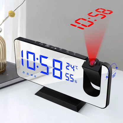 LED Digital Alarm Clock – USB Charging, FM Radio, Time Projector, Snooze Function, and Dual Alarms for Desktop