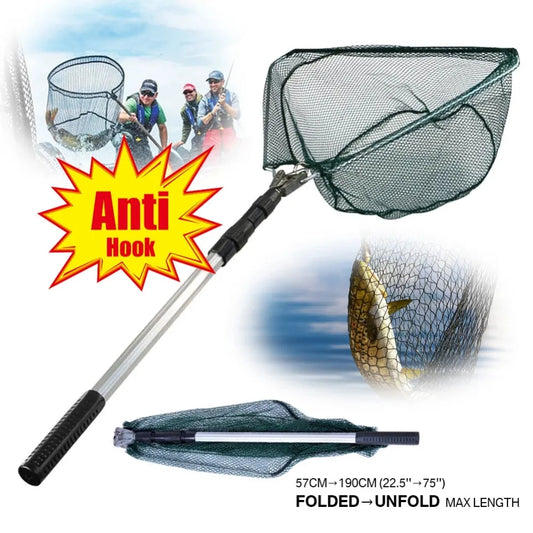 Telescopic Landing Net: 190cm Length, 92cm Width, 55cm Depth - Folding Fishing Pole Extending Mesh Net for Fly, Carp, Course, and Sea Fishing