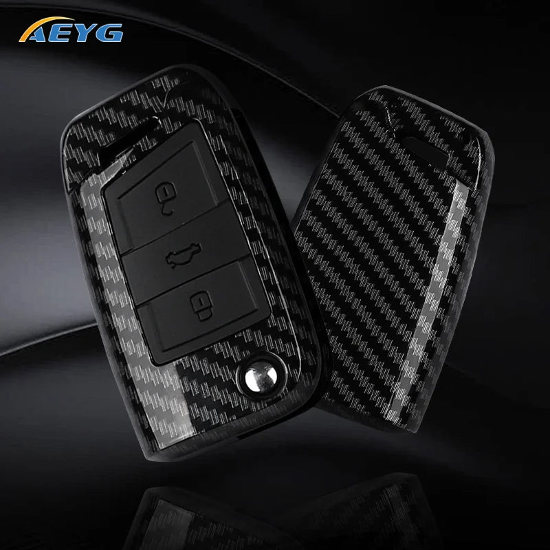 ABS Carbon Fiber Car Key Case Cover - Fob for VW Golf 7 MK7, Tiguan MK2, SEAT Ateca, Leon FR 2, Ibiza, Skoda Octavia