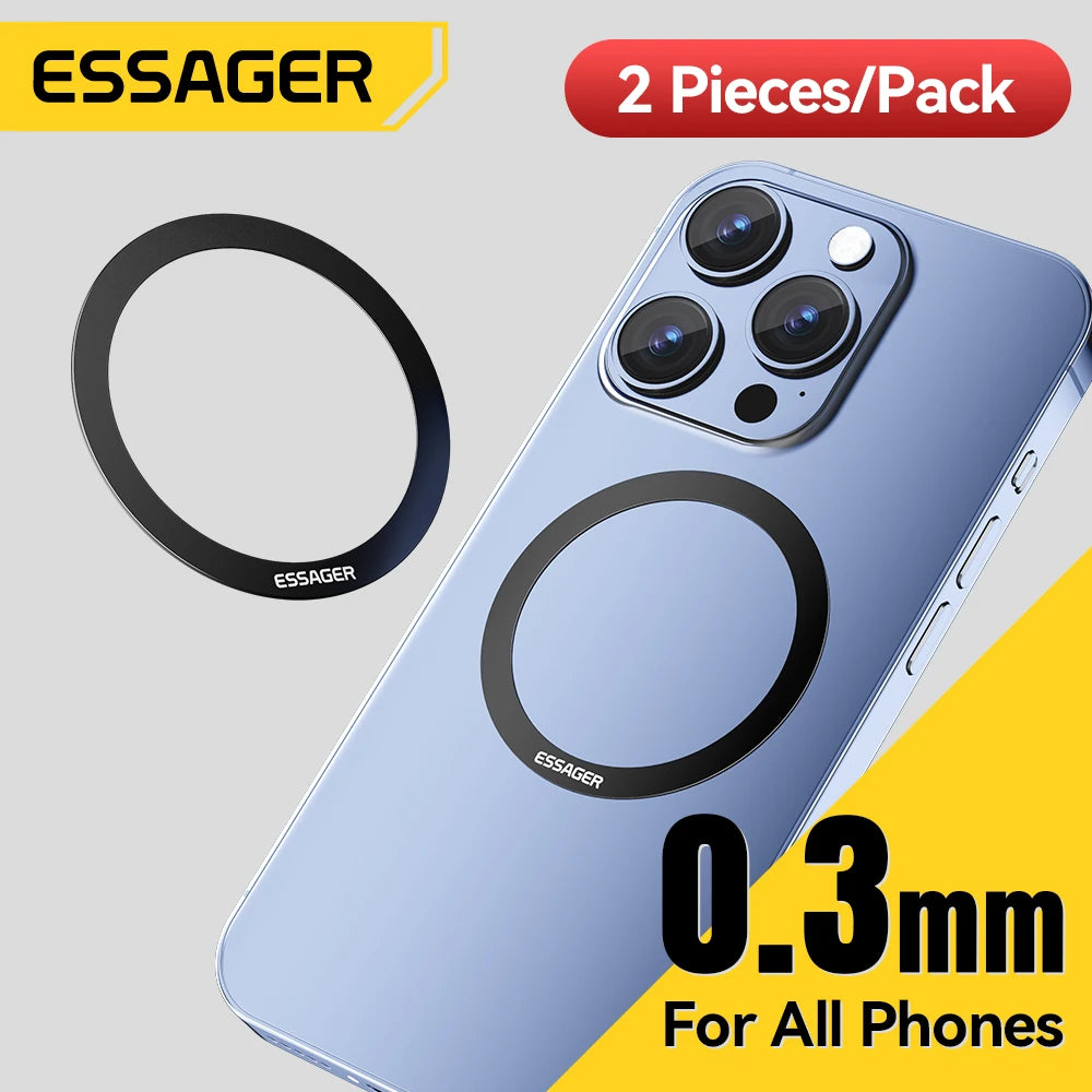 Essager 2PCS Magnetic Metal Rings for MagSafe - Compatible with iPhone 15, 14, 13, 12 Pro and Android Phones for Wireless Charging