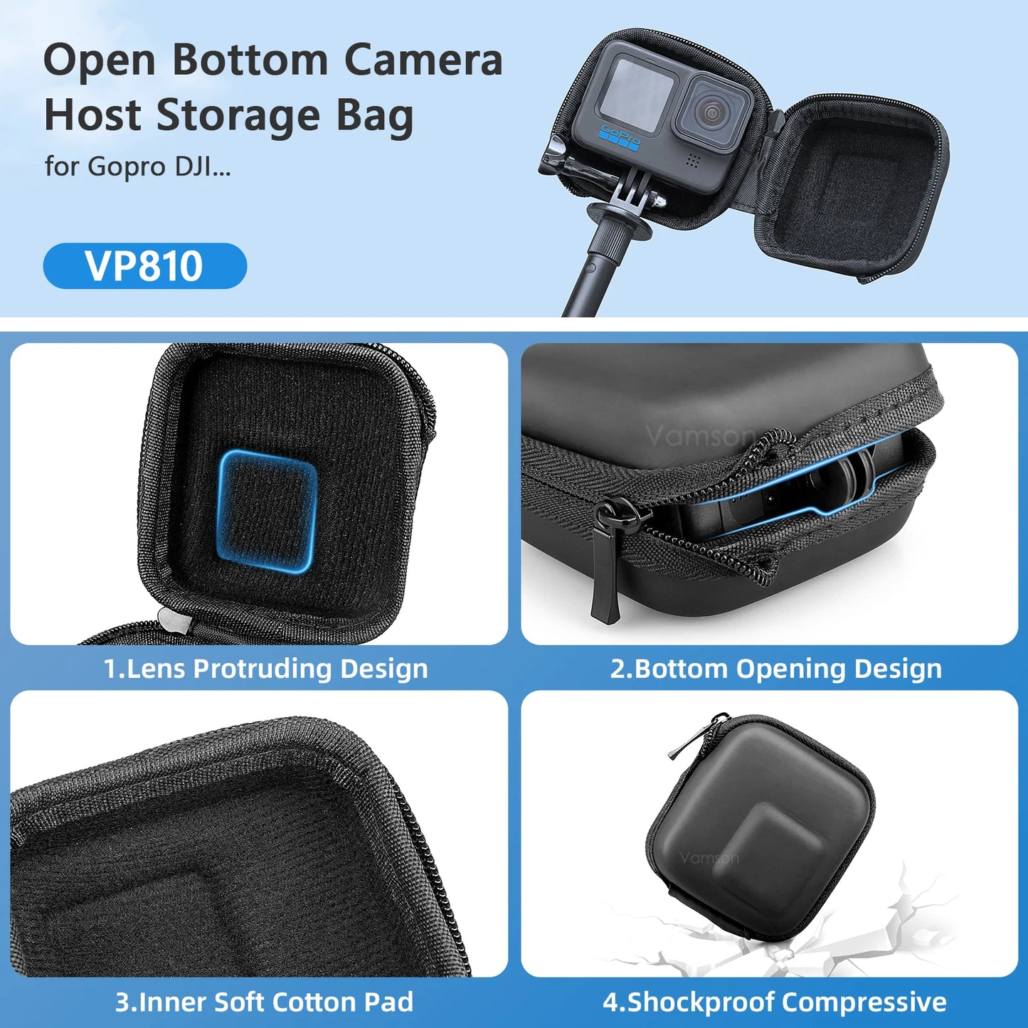 Vamson Mini PU Protective Storage Case: Compatible with GoPro Hero 11-7, DJI OSMO Action, Insta 360 X3, One X2 Camera Accessories