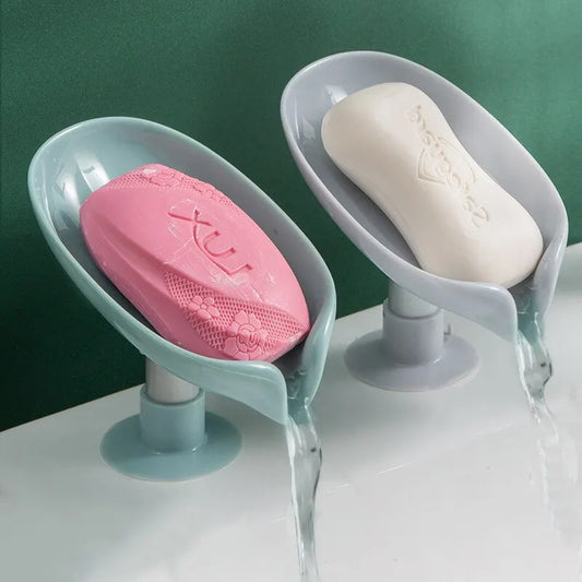 2pcs Leaf Shape Drain Soap Holder – Suction Cup Tray Drying Rack for Shower, Sponge Container, Kitchen and Bathroom Accessories