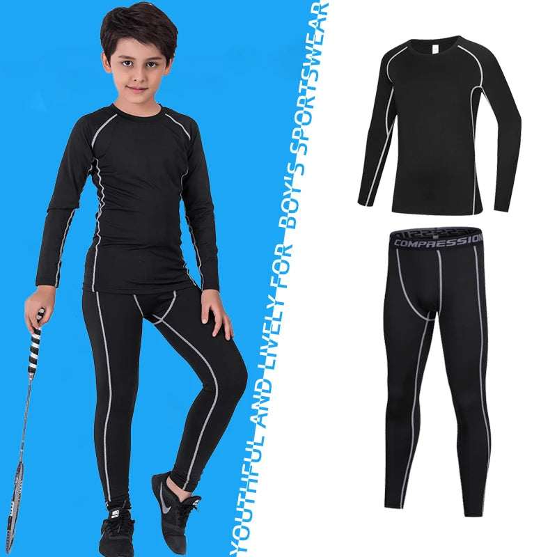 Kids Fitness Tracksuit - Youth Warm Pants and Tops, Compression Sports Clothes for Boys, Running and Basketball Sportswear