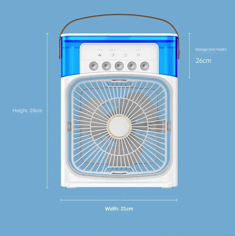 Portable Humidifier Fan Air Conditioner - Small Air Cooler with Hydrocooling, Adjustable for Office, 3-Speed Fan