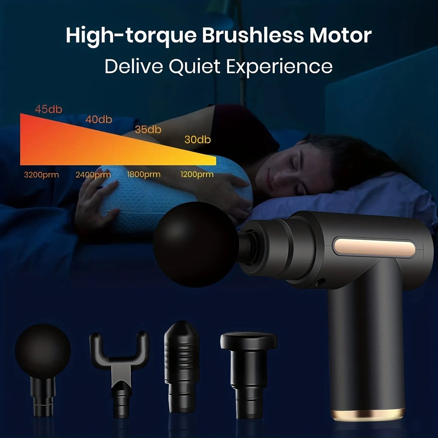 Portable Electric Percussion Massage Gun - Body Relaxation with LED Touch Screen and 4 Replaceable Massage Heads