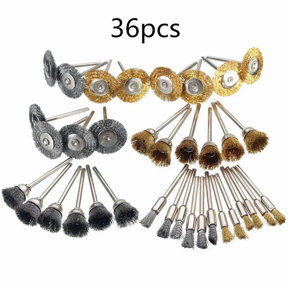 36Pcs Brass and Steel Wire Brushes: Rotary Tools Set for Polishing, Rust Removal, and Metal Cleaning