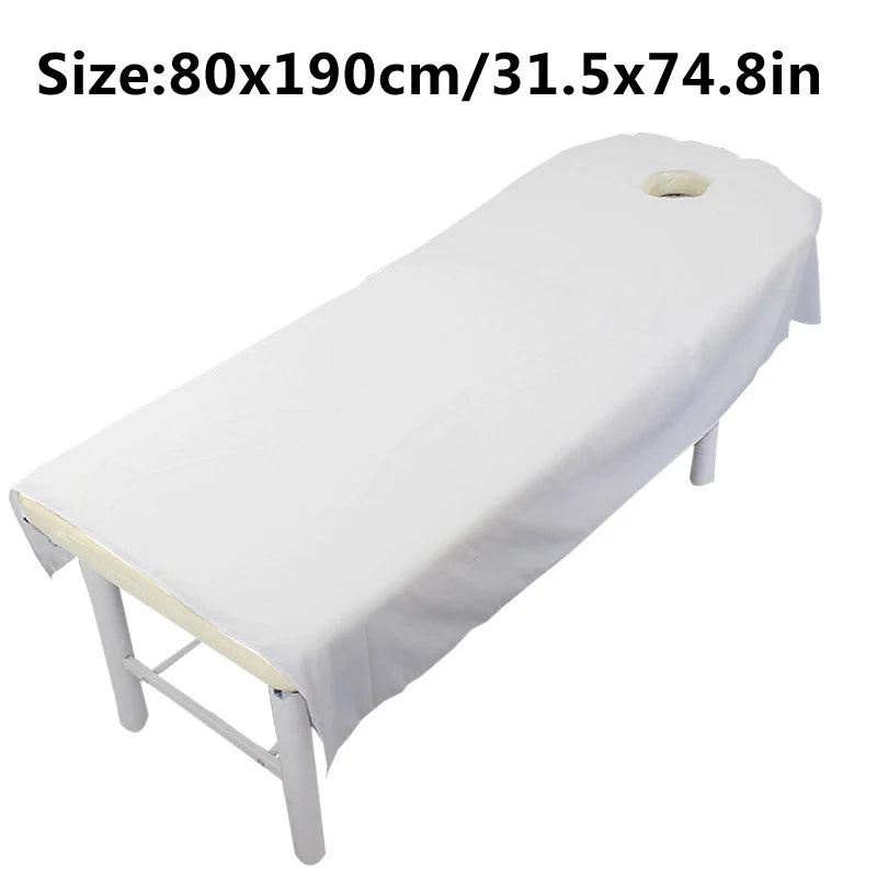 80cm x 190cm Beauty Bedsheet - Polyester Cosmetic Salon and Spa Massage Treatment Sheet with Hole, Home Textile