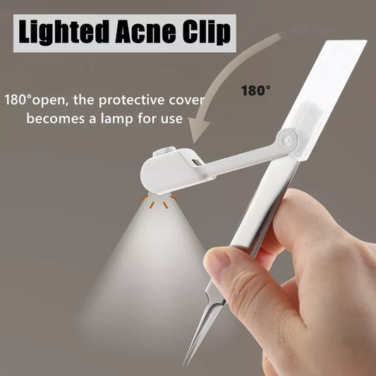 Blackhead Clip with Lights - Acne Needle Tweezers, Comedone Extractor Tool for Blemish and Pimple Removal