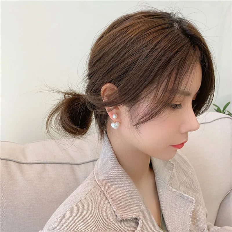 Imitation Pearl Heart and Round Stud Earrings for Women - Elegant Love Ear Studs for Party, Wedding, Valentine's Day Gifts