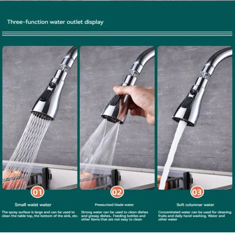 360° Kitchen 3-Step Adjustable Tap Splashproof Extender - Universal Booster Sprayer with Swivel Spout for Household Use