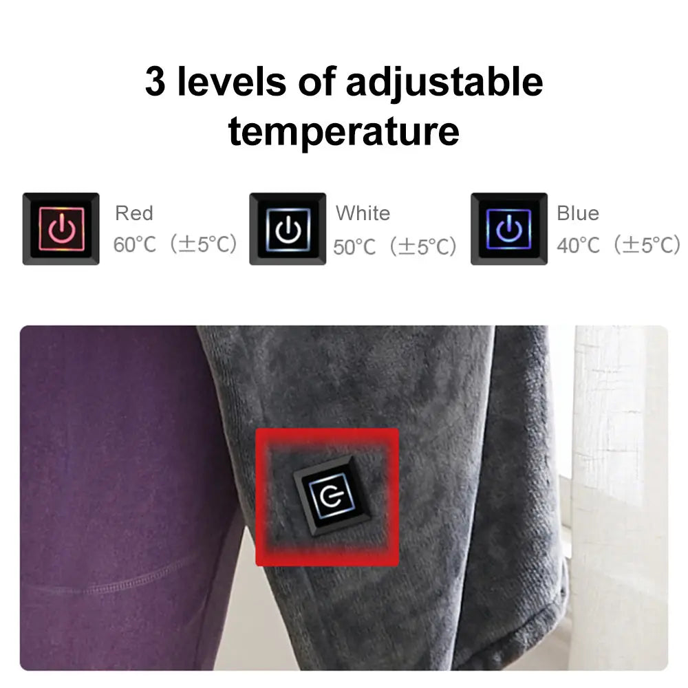 3-Heat Controller Coral Flannel Heated Shawl - 80x150cm Electric Heating Lap Blanket - Warm Winter Cape Blanket