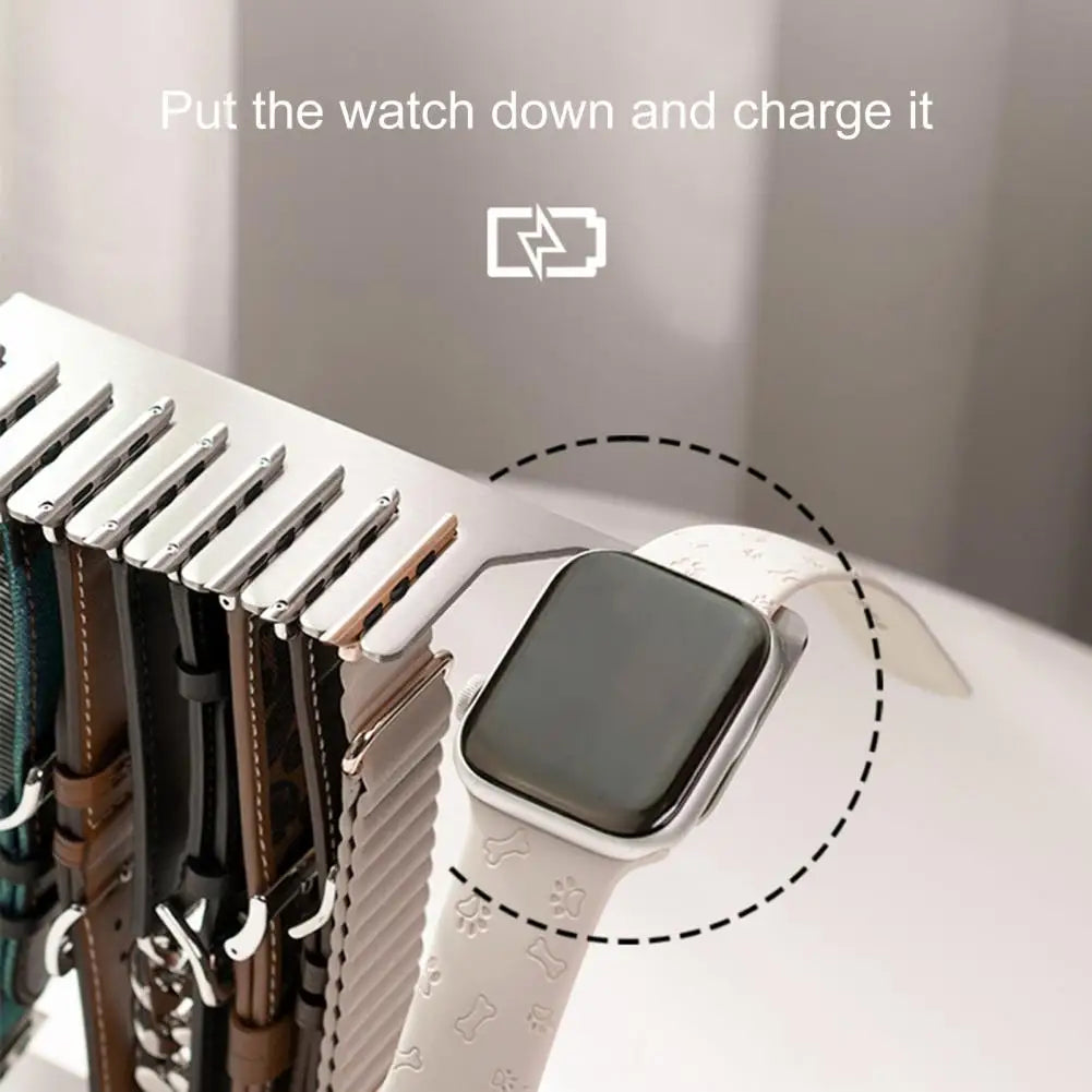 Stainless Steel Apple Watch Charger Stand with Strap Storage Bracket & Band Holder | Desktop Charging Dock for iWatch Strap | Unique Product