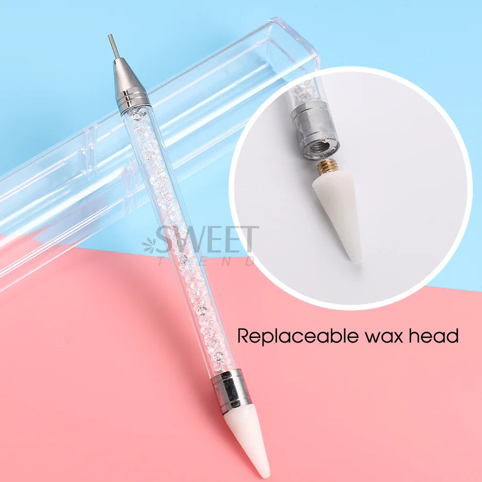 1pcs Crystal Double Head Point Drill Pen - Gem Rhinestone Picker Wax Pencil - Jewelry Tools for Sticking, Picking, Dotting