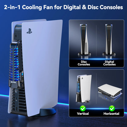 Upgraded PS5 Console Cooling Fans | Quiet Cooler Fan with LED Light, USB 2.0 Hubs for Sony Playstation 5