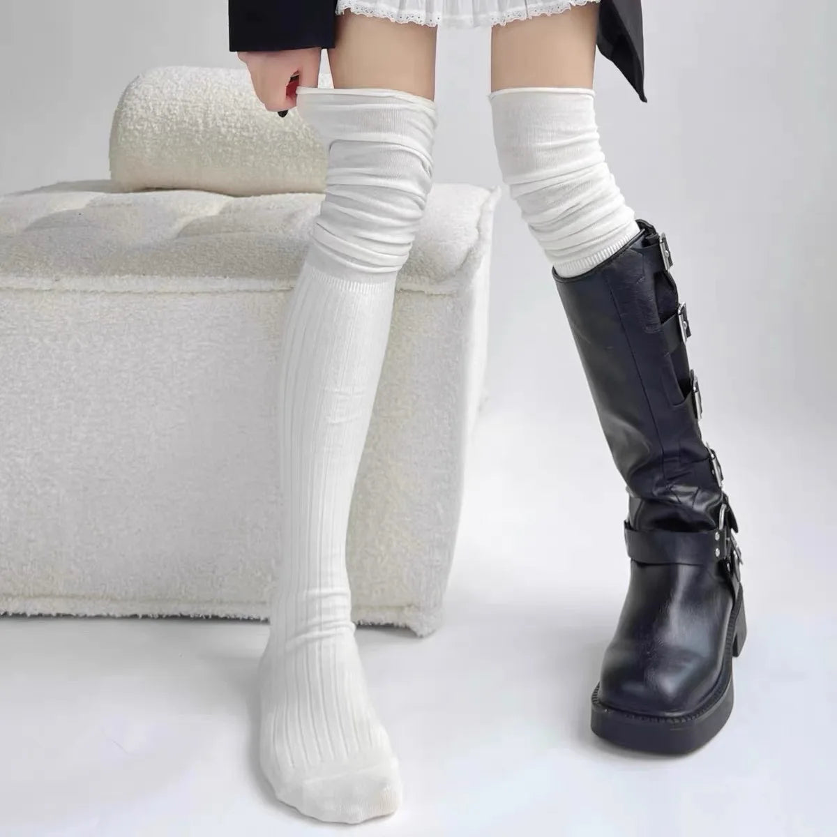 Thigh-High Knitted Boot Socks: 5 Colors, Over Knee Women's Leg Warmers - Japanese JK Cotton Tall Tube Leggings for Warmth and Style