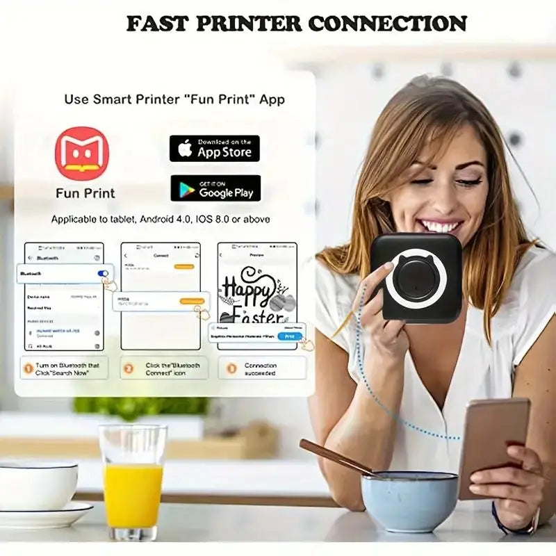 Portable Mini Wireless Thermal Printer | 203dpi Photo & Label Printing | USB Cable Included | Imprimante Portable