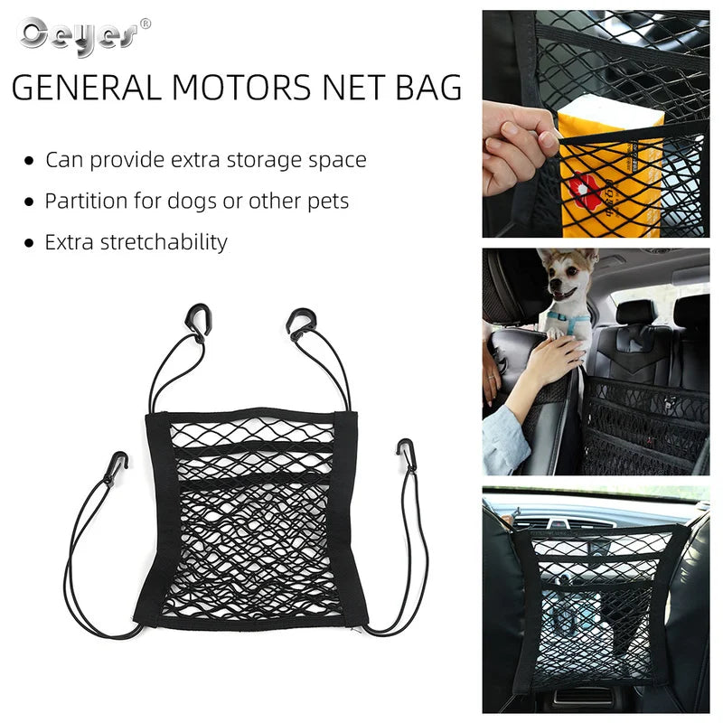 Universal Car Truck Seat Mesh Storage Net Bag: Elastic Polyester Organizer with Hook Between Seats - Pocket Holder for Organization