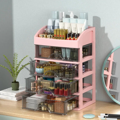 Plastic Makeup Organizer Drawer: Cosmetics Storage Box with Brush Holder - Perfect for Jewelry, Lipstick, Skincare, and Nail Polish Display