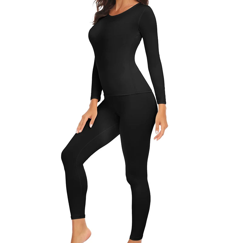 Women's Long John Thermal Underwear Set - 2 Piece Seamless Warm Pajamas with Top and Leggings for Autumn Winter