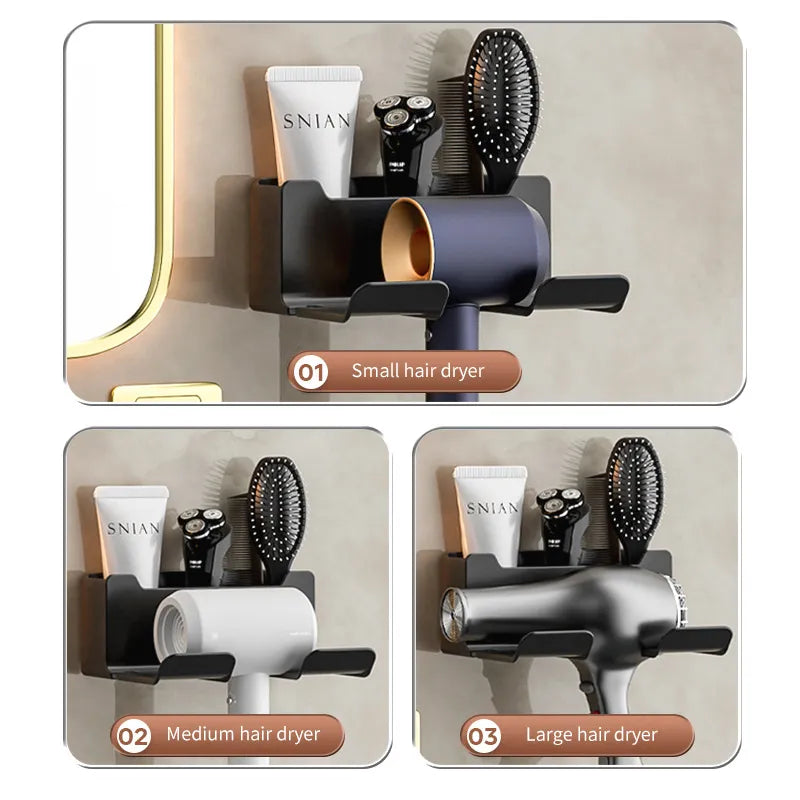 Wall-mounted Hair Dryer Holder - Hairdryer Organizer Box, Straightener Stand, Blower Holder Shelf for Bathroom Accessories