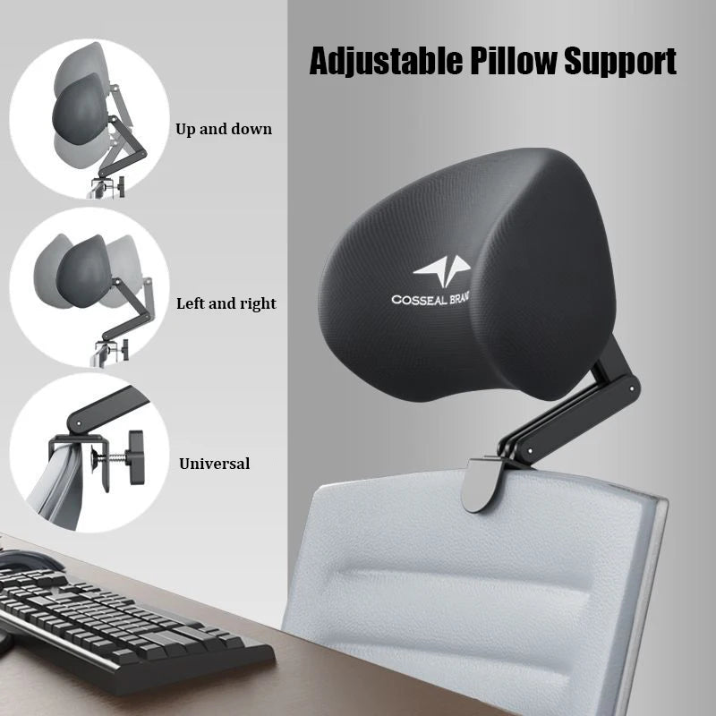 New Adjustable Headrest Office Chair | Ergonomically Designed with Retractable Bracket | Pillow Waist Protection Cushion for Comfortable Rest