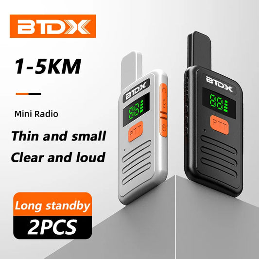 BTDX 2 Pcs Mini Walkie Talkie - PMR 446 Portable Two-Way Radio, S1 Walkie-Talkies with PTT for Hunting and Cafe Use