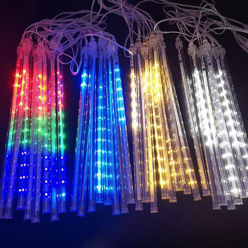 Solar Meteor Shower Rain String Lights - Waterproof Garden Light with 8 Tubes for Christmas Tree, Holiday Parties, Weddings, and Decorations