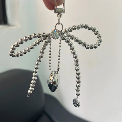 ZAKOL Delicate Beaded Key Chain - White Pearl Bow Keychain for Bags and Phones, Korean Fashion Accessory