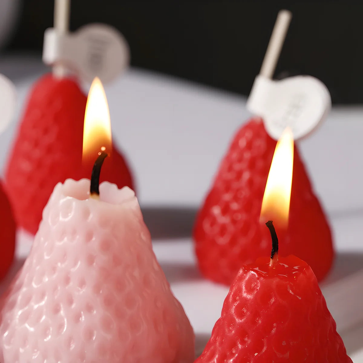 4pcs Strawberry Mini Scented Candles - Realistic Fruit Aromatherapy, Perfect Photo Prop