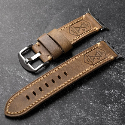 Handmade First Layer Cowhide Leather Band – German Leather for Apple Watch 8 Ultra, 7, SE, Retro Style, Keather Thickened Bracelet