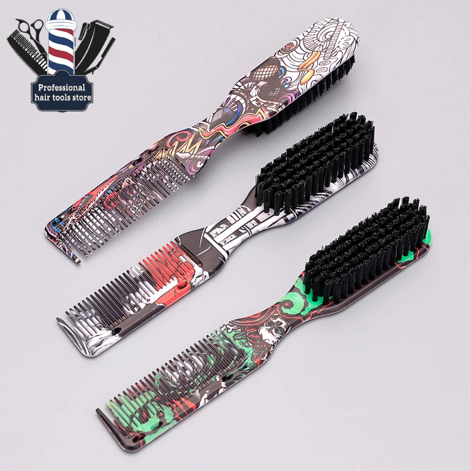 Double-Sided Beard Styling Comb – Printed Pattern Brush for Professional Shave and Hair Removal for Men