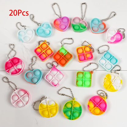 20Pcs Mini Pop Keychain Set: Bulk Toddler Sensory Fidget Toys for Classroom Prizes, Kids' Birthday Party Favors, and Goodie Bag Stuffers