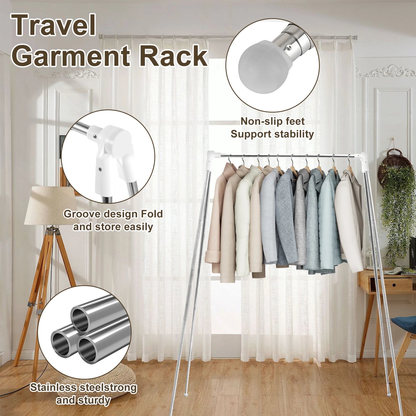 Collapsible Floor Stand Clothes Hanger - Adjustable Angle Clothes Drying Rack for Home, Camping, Travel, and Outdoor Storage