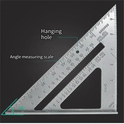 7-Inch Aluminum Alloy Triangle Ruler - Precise Thickened Angle Measurement Tool for Woodworking