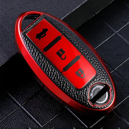 TPU Leather Car Key Case Cover - For Nissan Leaf, Micra, Qashqai J11/J10, X-Trail T32, Versa, Note, Patrol Key Fob Accessories