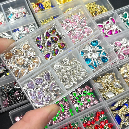 1Box Saturn Planet Cross Nail Charms - Luxury Nail Parts with Gem Stones & Crystal Rhinestones - Nail Art Decoration Accessories