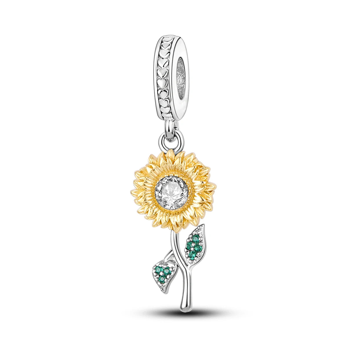 Silver Plated Travel Sunflower Lucky Charm - Dangle Pendant for Original Pandora Bracelet, DIY Compatible