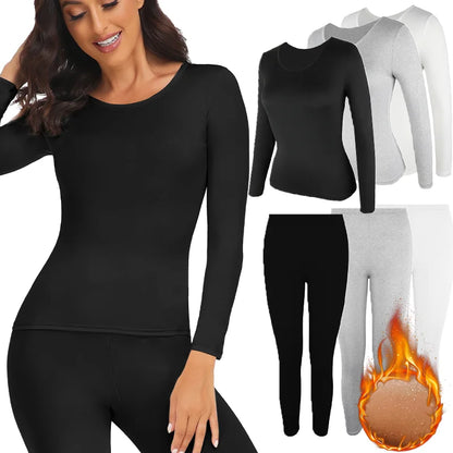 Women's Long John Thermal Underwear Set - 2 Piece Seamless Warm Pajamas with Top and Leggings for Autumn Winter