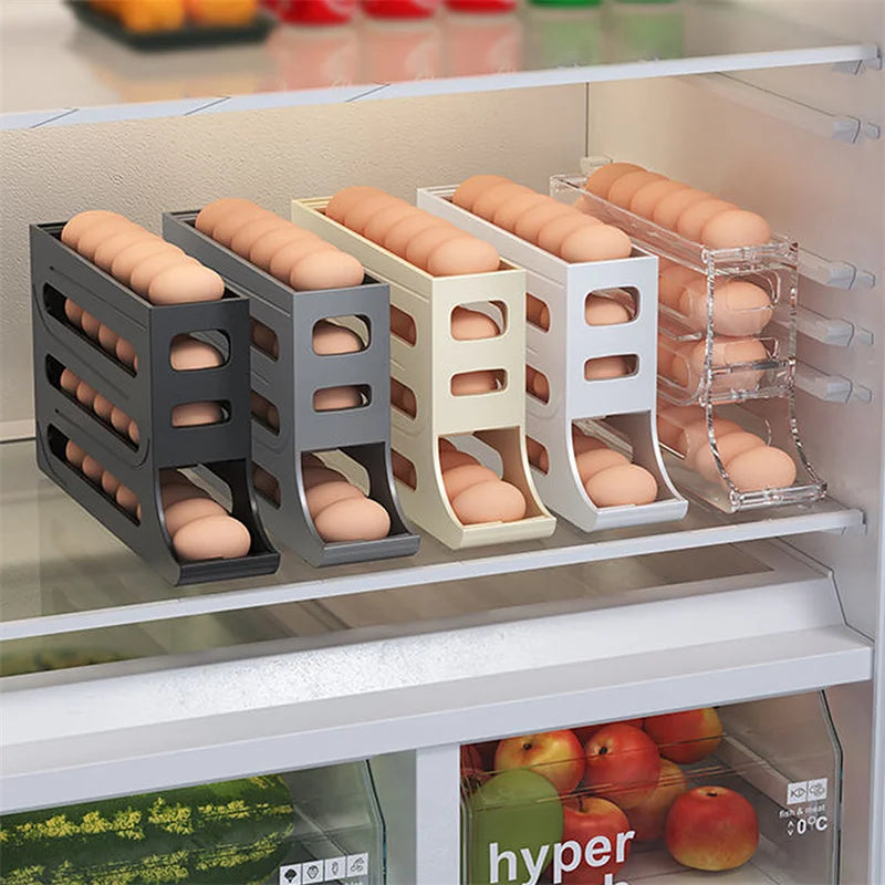 Automatic Scrolling Egg Rack Holder - Storage Box Egg Basket, Food Containers Egg Case Holder, Refrigerator Storage Organizer