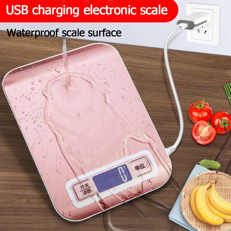 Rechargeable Kitchen Scale - LCD Display Stainless Steel Electronic Scales for Home, Jewelry, Food, Snacks Weighing, Baking Tools (5kg/10kg)