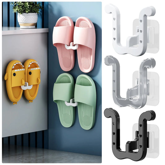 Wall-Mounted Slippers Rack - No Punching, Simple Bathroom Slipper Hook with Drainage, Bedroom Neat Storage and Shoe Drying