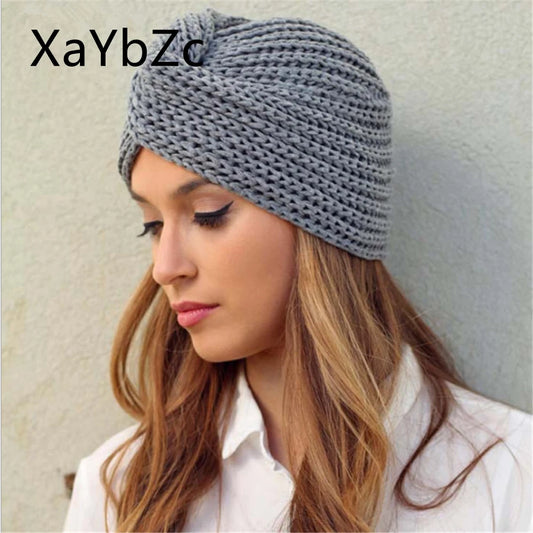 Women's Knitted Turban Hat - Bohemian Cashmere Cross Wrap Indian Wool Bonnet Cap