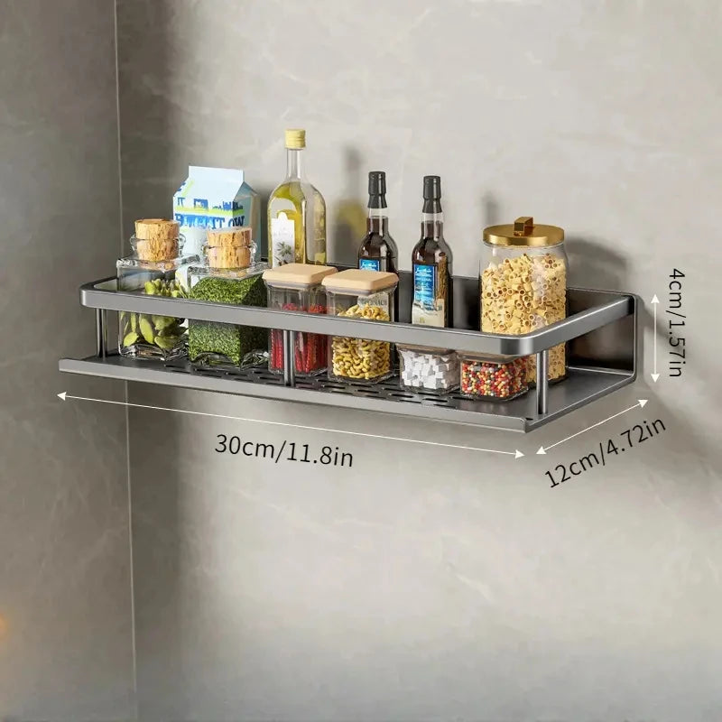 Multifunctional Kitchen Rack – Wall-Mounted Spice Storage and Utensil Hook Rack for Kitchen Organization