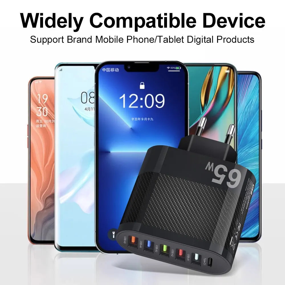 5-Port USB Charger with 3.1A PD Fast Charging for Xiaomi, iPhone 13, Samsung - QC 3.0 Wall Charger