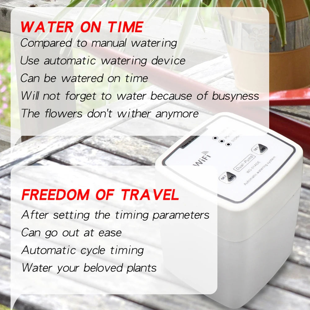 WIFI Intelligent Watering Device – Double Pump Timed Automatic Drip Irrigation System with Remote APP Controller for Garden and Terrace