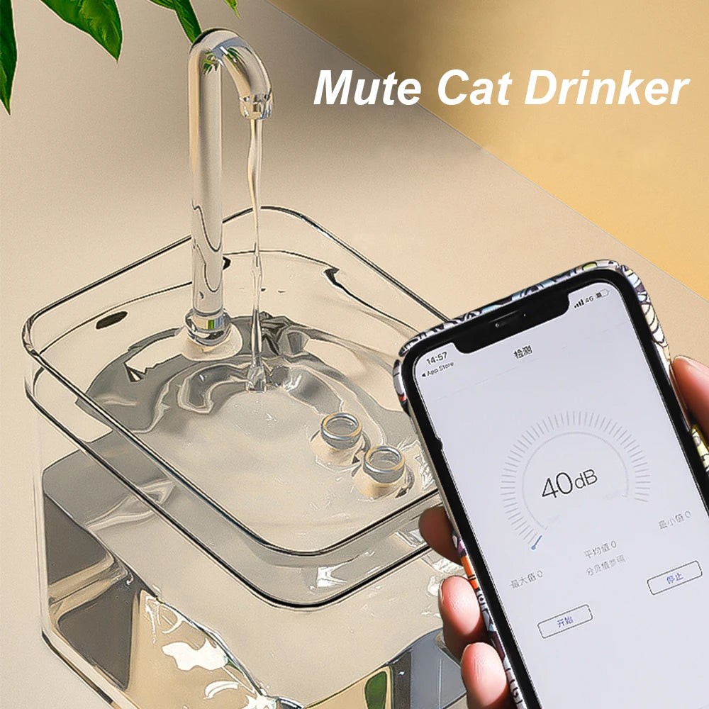 Auto Filter Cat Water Fountain - Transparent Electric Drinker with USB, Mute Recirculate Filtering, Water Dispenser for Cats