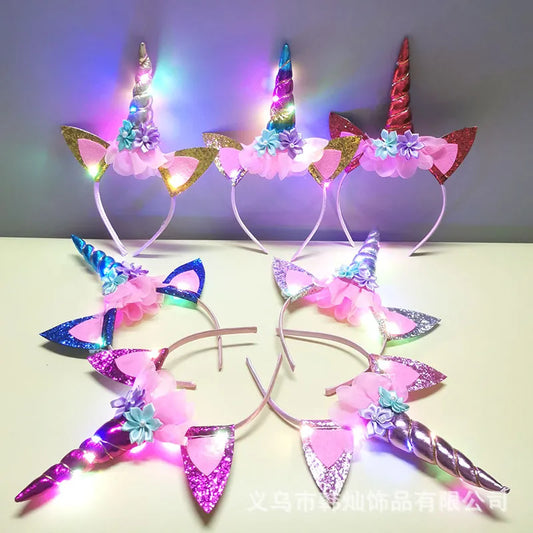 LED Unicorn Flower Headband - Girls Birthday Party Accessory for Unicorn Theme