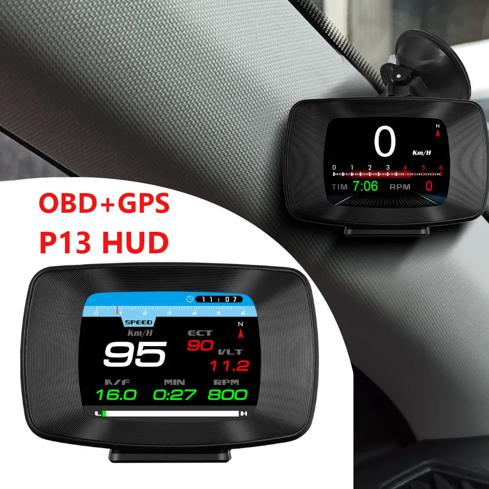 HD P13 OBD2 GPS HUD Car Head-Up Display – Digital Speedometer with RPM, Temperature, Voltage and Alarm