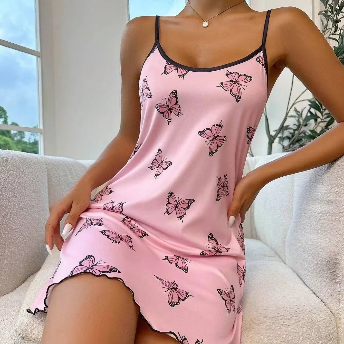 Casual Heart and  Letter Print Nightdress - Lettuce Trim Sexy Slip Short Nightdress, Women's Sleepwear and Dresses